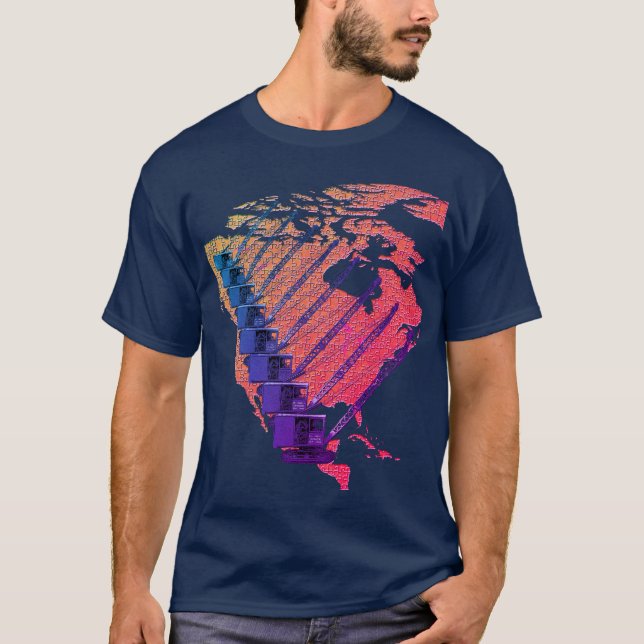 T-SHIRT OPÉRATEUR DE CRANE NORD AMÉRIQUE JIGSAW PUZZLE MAP (Devant)