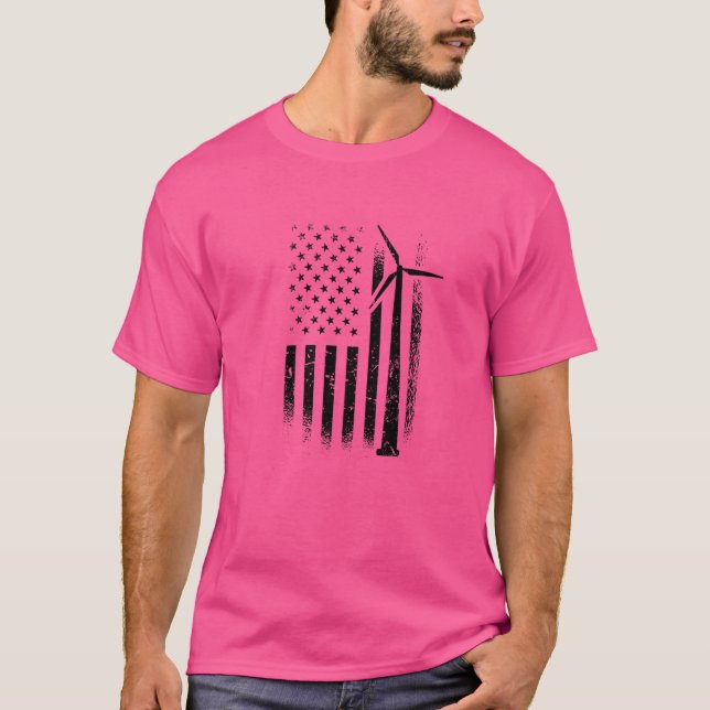 T-shirt Opérateur de moulin à vent à drapeau américain (Devant)