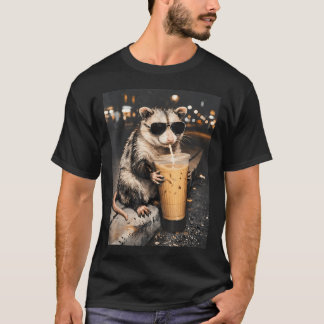 T-shirt Opossum Buvant du Café Glacé Drôle d'Animal