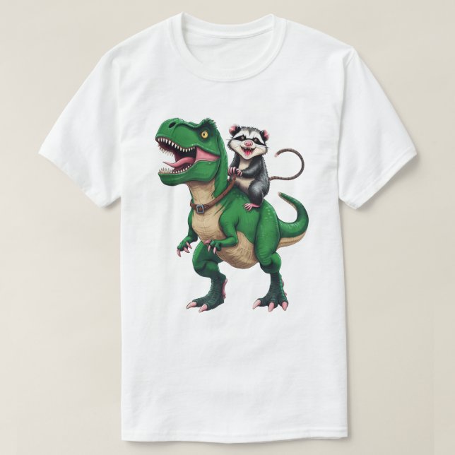 T-shirt Opossum sur T-Rex - Fun Possum Riding Dinosaur Des (Design devant)