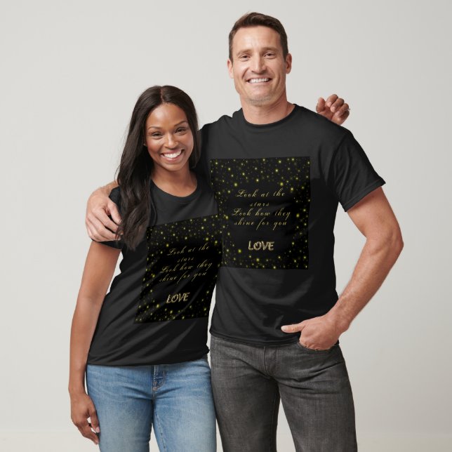 T-shirt Or personnalisé et étoiles brillantes sur noir (Unisexe)