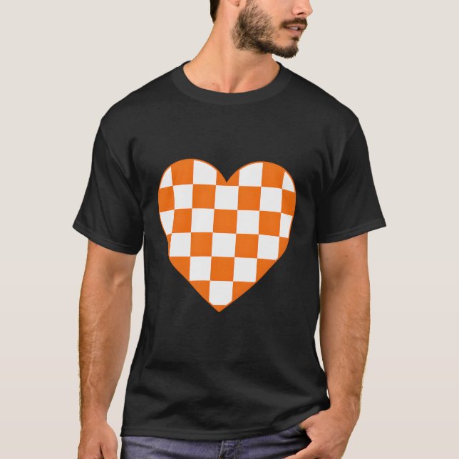 T-shirt Orange À damiers Plaid Love Heart Racing Chess Lov (Devant)