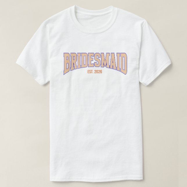 T-shirt Orange + Beige Stripe Navy BRIDESMAID Bachelorette (Design devant)
