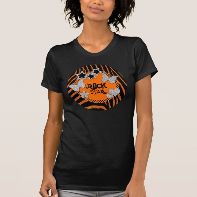 T-shirt Orange Black Silver Zebra Parties scintillant Rock (Devant)