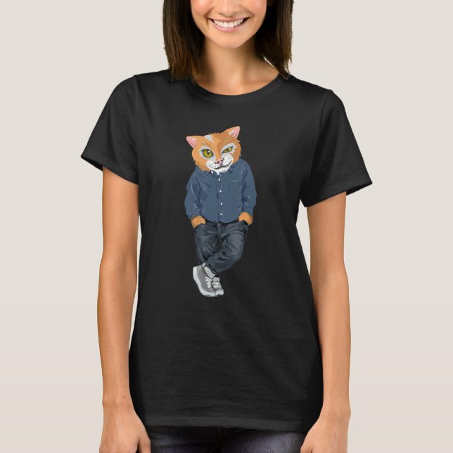 T-shirt Orange Cat Cool and  Cat (Devant)
