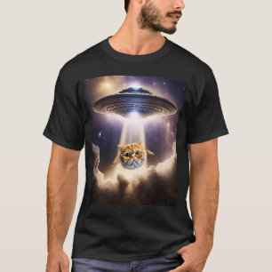 T-shirt Orange Cat UFO Space Alien Cute Kitten Beam Up