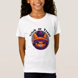 T-Shirt Orange Chat Sorcière Casquette Trick ou traiter Ha