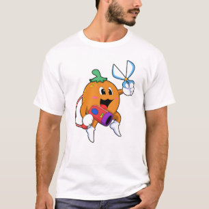 T-shirt Orange comme Coiffeur avec ciseaux et sèche-cheveu