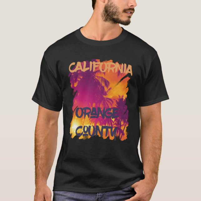 T-shirt Orange County Beach Palmiers Californie Vacances (Devant)