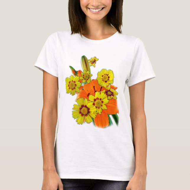 T-shirt orange et daisy flowers (Devant)