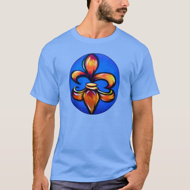 T-shirt Orange Fleur d Lis against blue background (Devant)
