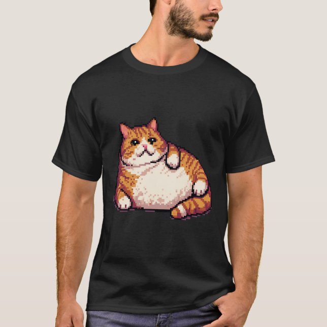 T-shirt Orange gros chat mème pixel art (Devant)