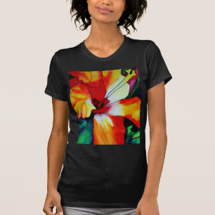 T-shirt Orange Hibiscus fleurs tropicales aquarelle art