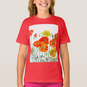 T-shirt Orange rouge Motif à fleurs