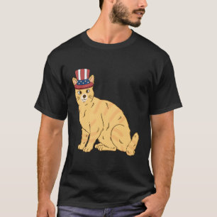 T-shirt Orange Tabby Cat 4 juillet Us American Flag Part