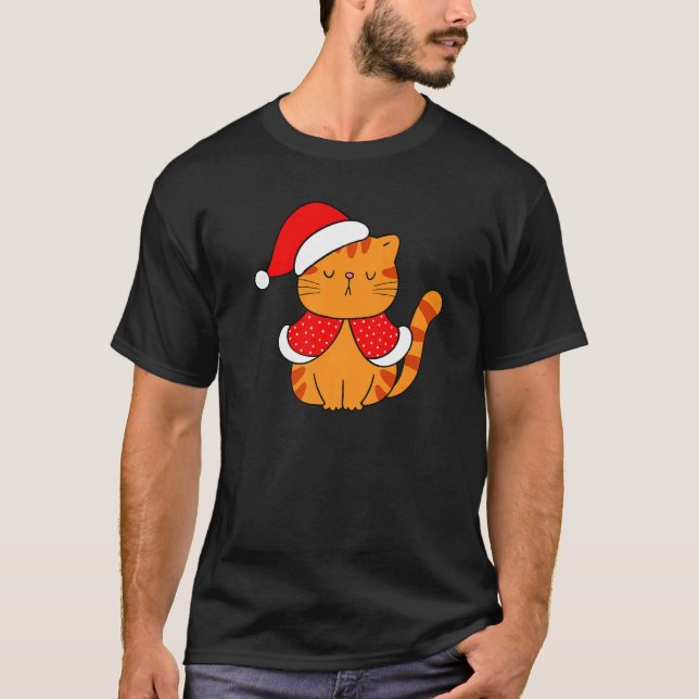 T-shirt Orange Tabby Cat Santa Hat Christmas Cat  Bah humb (Devant)
