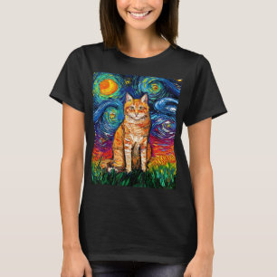 T-shirt Orange Tabby Tiger Chat Starry Night Art coloré b