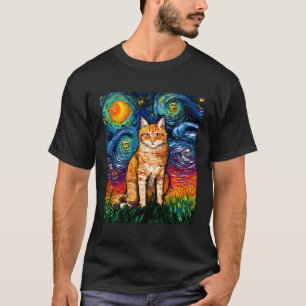 T-shirt Orange Tabby Tiger Chat Starry Nuit Colorée Par Aj