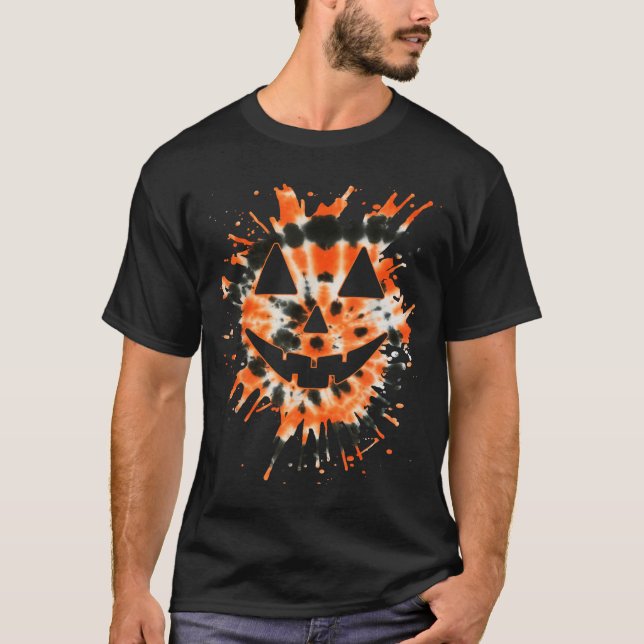 T-shirt Orange Tie Dye Jack O Lantern Face - Hipe Hallowee (Devant)