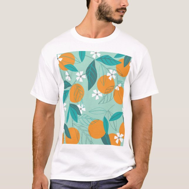 T-shirt Oranges en fleurs, feuille, art vintage. (Devant)