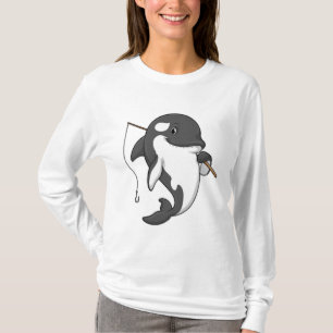 T-shirt Orca comme Fisher avec une barre de pêche