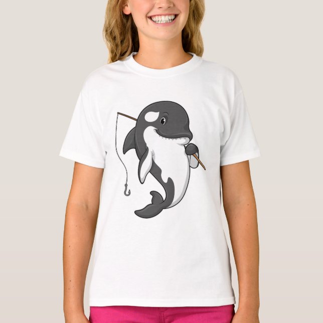 T-shirt Orca comme Fisher avec une barre de pêche (Devant)