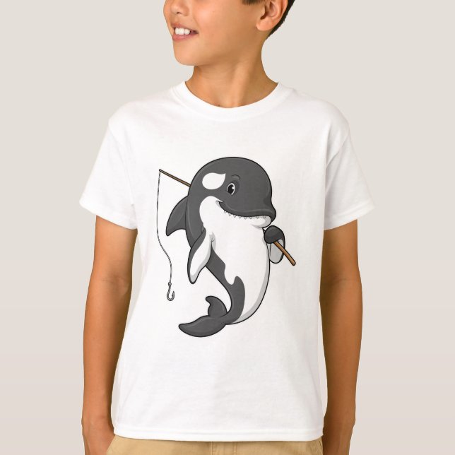 T-shirt Orca comme Fisher avec une barre de pêche (Devant)