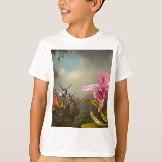 T-shirt Orchidée avec deux colibris Heade (Devant)