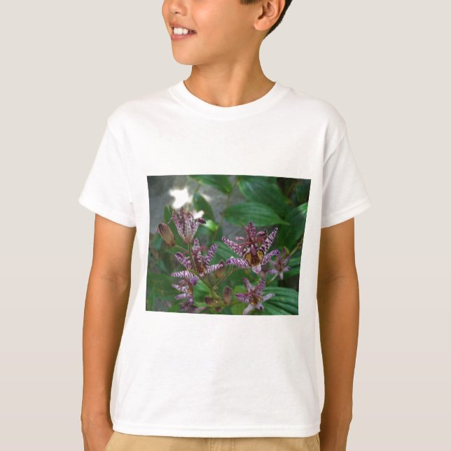 T-shirt Orchidée blanche rayée violette rose comme lys de  (Devant)