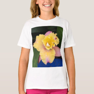 T-shirt Orchidée rose et jaune pastel