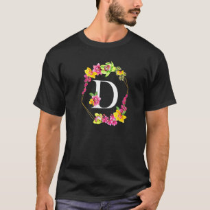 T-shirt Orchidées Florales Monogramme Initiale Rose Jaune