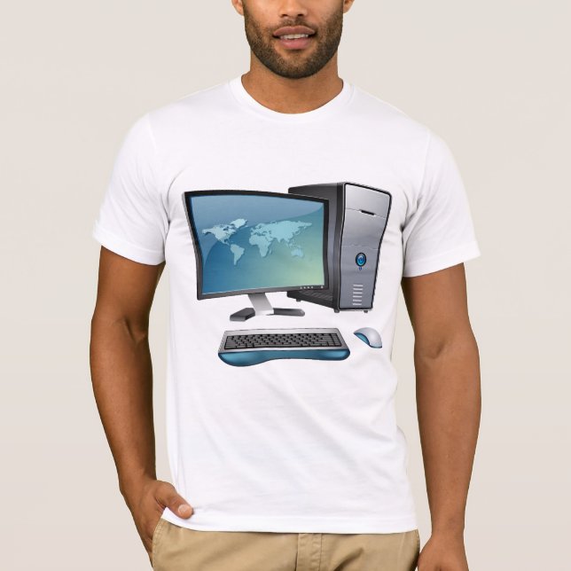 T-shirt Ordinateur de bureau avec moniteur, clavier et sou (Devant)