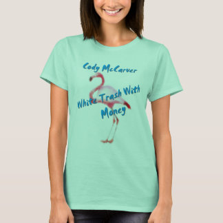 T-shirt Ordures blanches avec Flamant rose d'argent