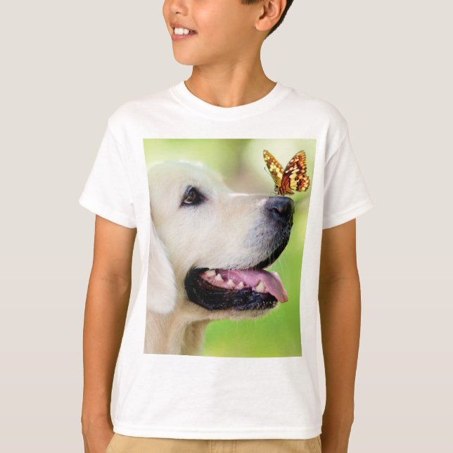 T-shirt Oreiller À Lancer Du Labrador Et Du Papillon (Devant)