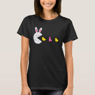 T-shirt Oreilles de lapin de jeu vidéo de Pâques mangeant