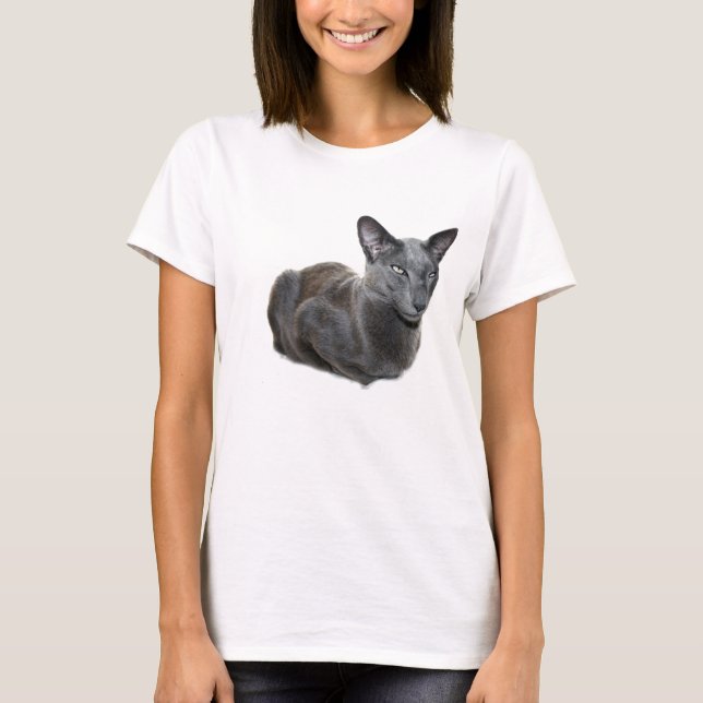 T-shirt oriental bleu de chat de Shorthair (Devant)