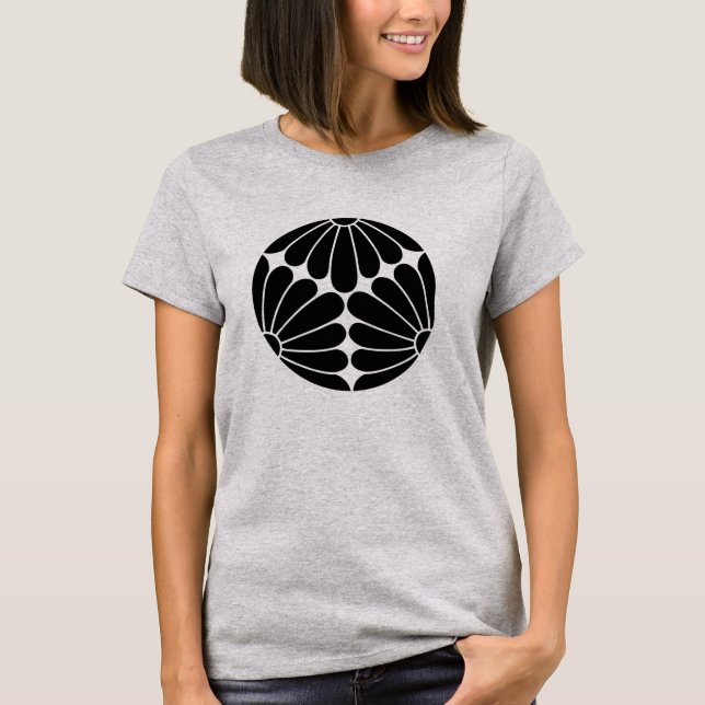 T-shirt Oriental Noir Kiku Chrysanthemum Mon Vector Art (Devant)
