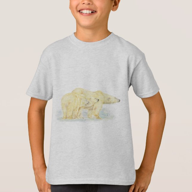 T-shirt Originale Aquarelle Ours Polaire Famille Animal (Devant)