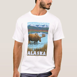 T-shirt Orignaux buvant au lac - cari, Alaska