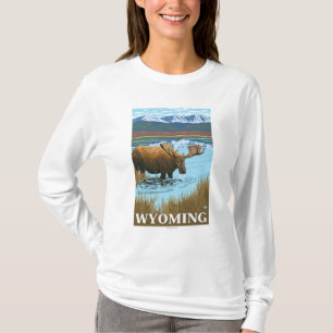 T-shirt Orignaux buvant au lac - Wyoming