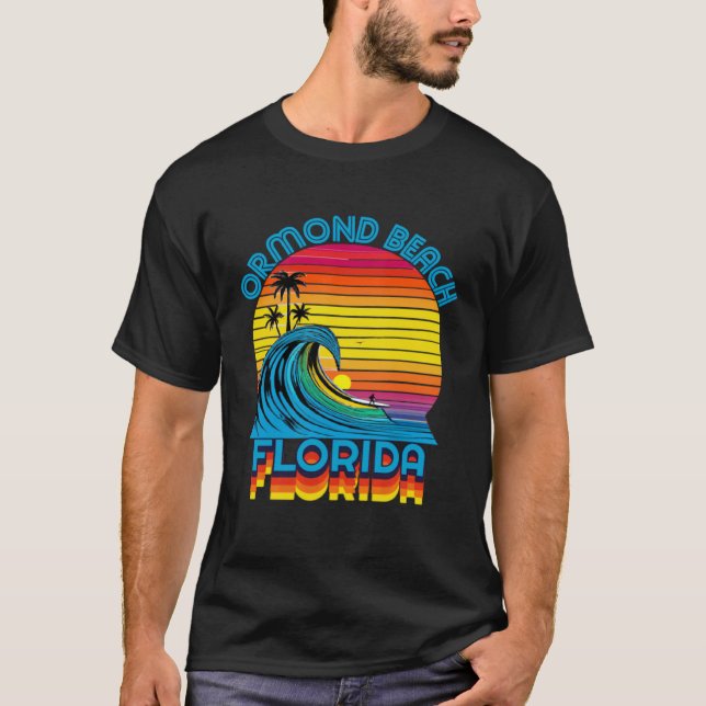 T-shirt Ormond Beach Florida Retro Throwback Surf & Beach  (Devant)