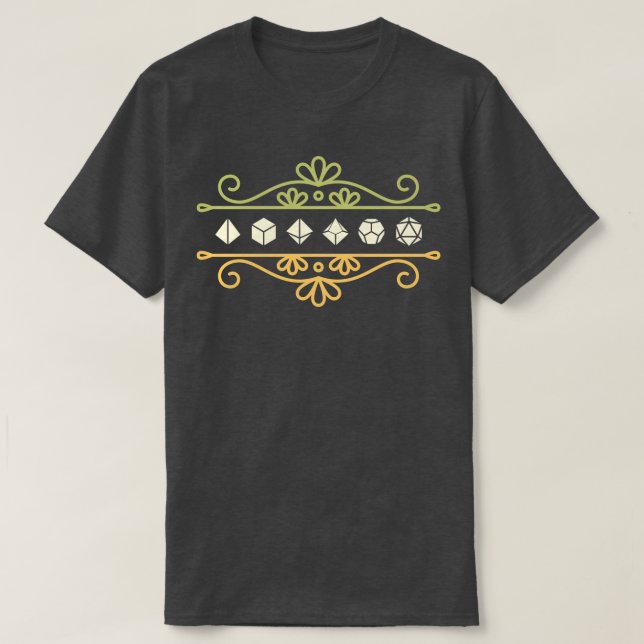 T-shirt Ornement de dés polyédrique vert et jaune (Design devant)