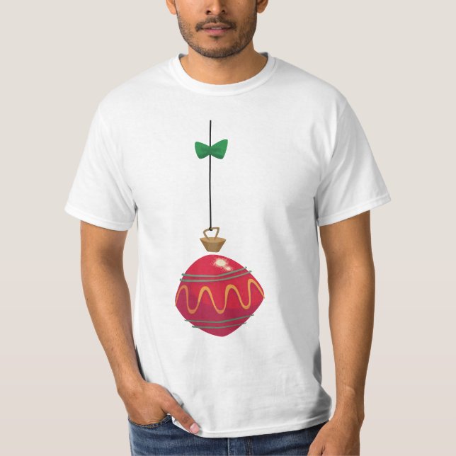 T-shirt Ornement de Noël rouge rétro avec un cabot vert (Devant)