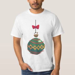 T-shirt Ornement de Noël vert rétro avec nœud rouge
