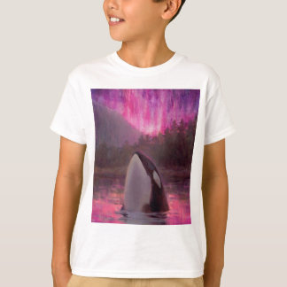 T-shirt Orque d'épaulard et lumières du nord roses/magenta