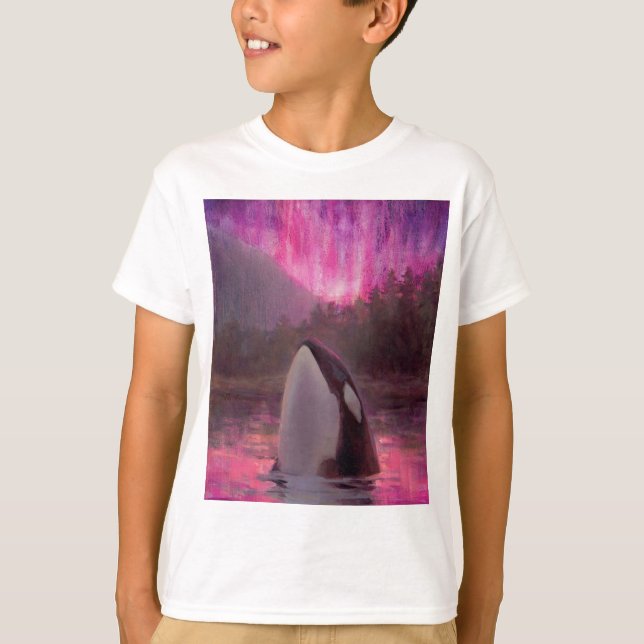 T-shirt Orque d'épaulard et lumières du nord roses/magenta (Devant)