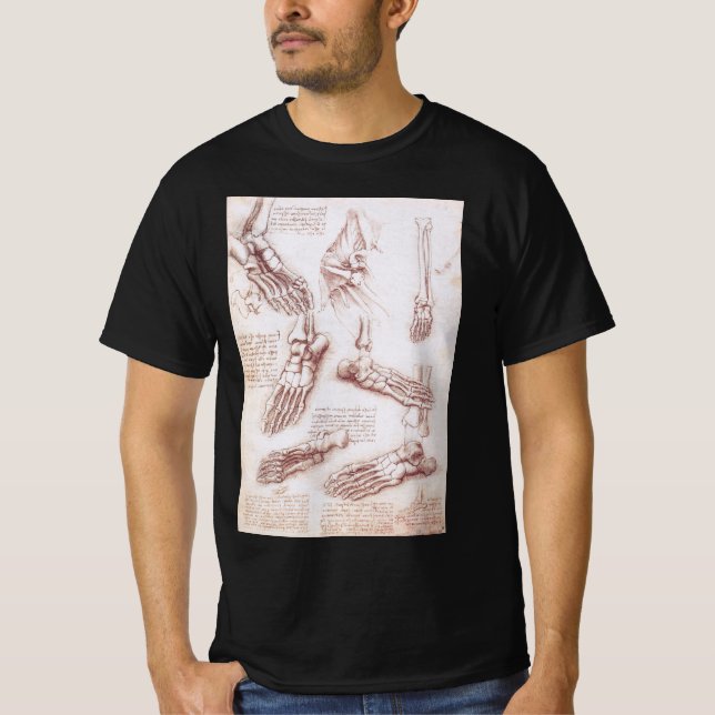 T-shirt Os de pied anatomiques humaines de Léonard de Vinc (Devant)