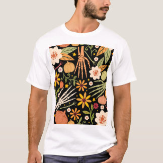 T-shirt Os d'Halloween, motif floral sans couture.