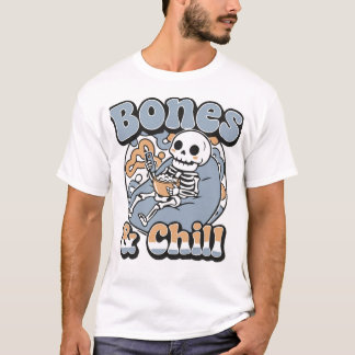 T-shirt Os et détente Squelette drôle se relaxant sur un p