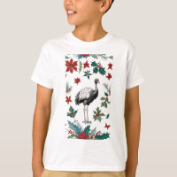 Ostrich de Noël et Poinsettias